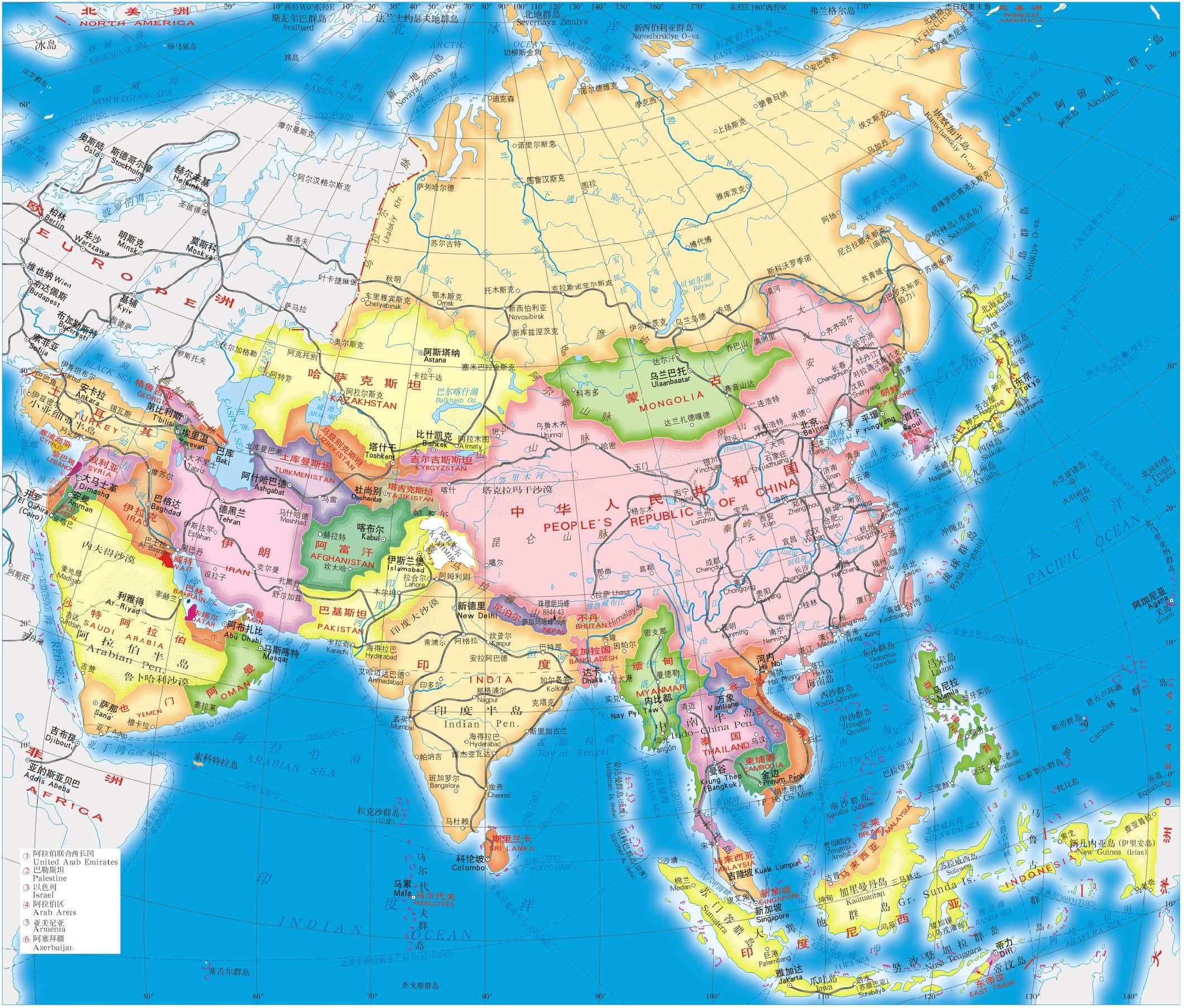 亚洲地形地貌图 - 世界地理地图 - 地理教师网