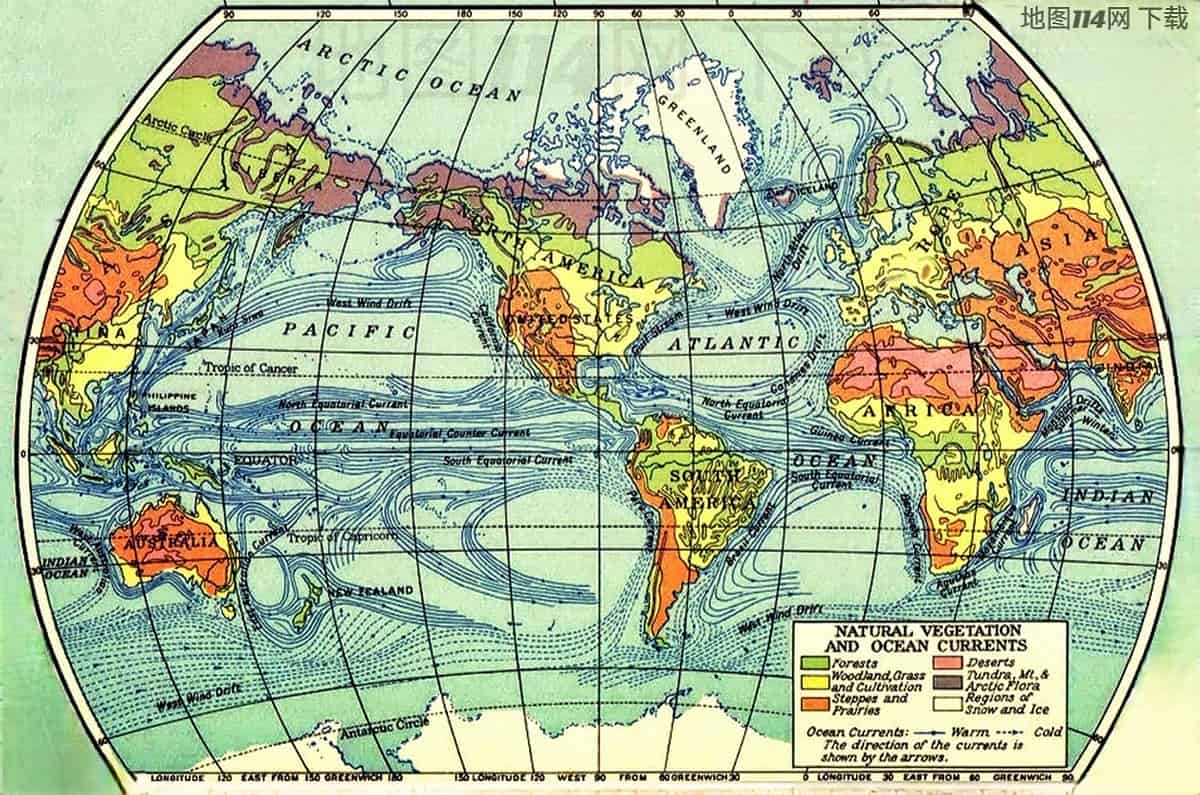 1932年美绘世界地图附图自然植被和洋流.jpg