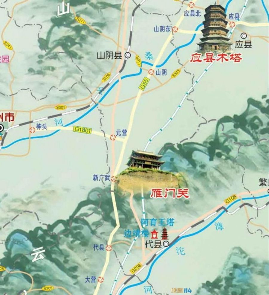 山西省旅游图雁门关和应县木塔细节.jpg
