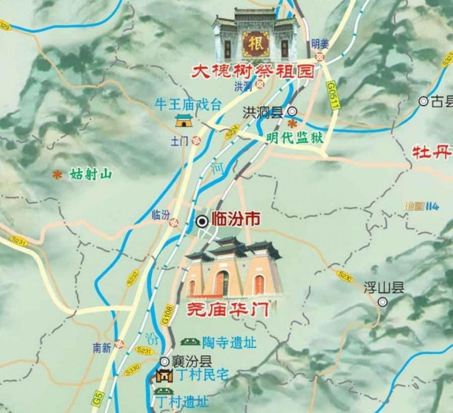 山西旅游图临汾尧门与大槐树细节.jpg