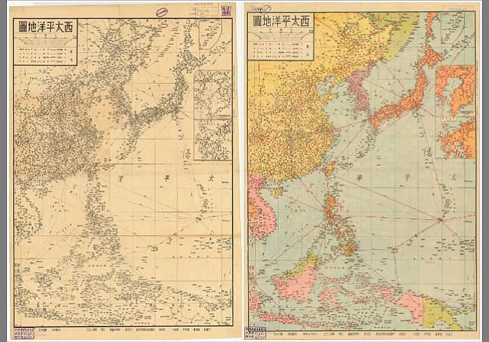 1944年绘《西太平洋地图》两版