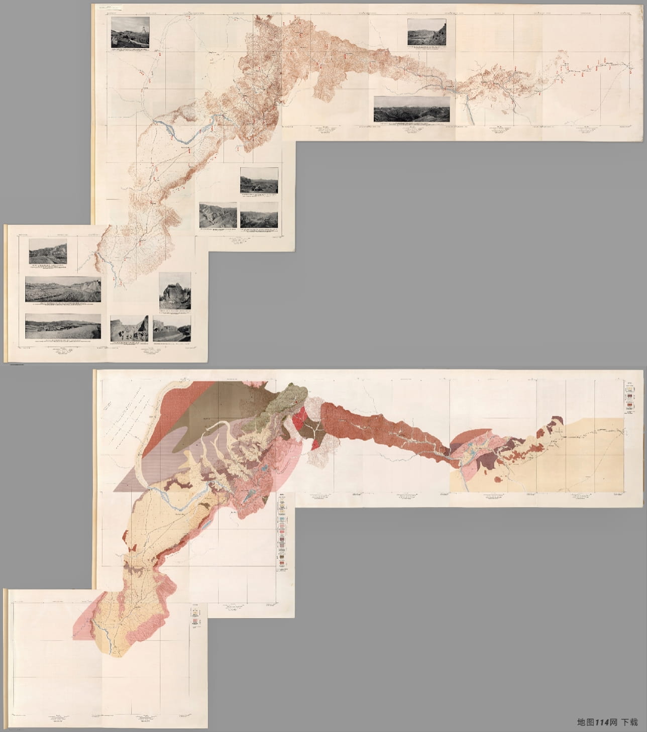 1904年《中国地舆地质图》GⅠ至AⅢ拼合版（上路线 下地质）.jpg