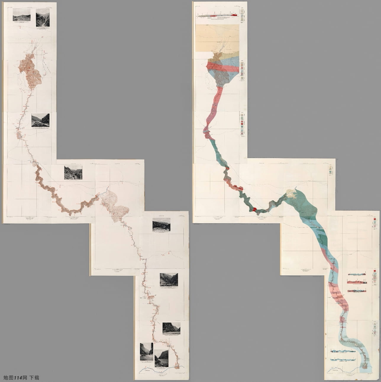 1904年《中国地舆地质图》a1至d7拼合版（左路线 右地质）.jpg