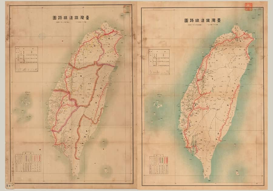 1914-1935年《台湾铁道线路图》原图4幅